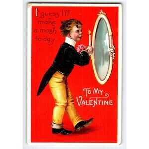 Valentines Day Postcard Ellen Clapsaddle Child Holds Candle To Mirror 1912